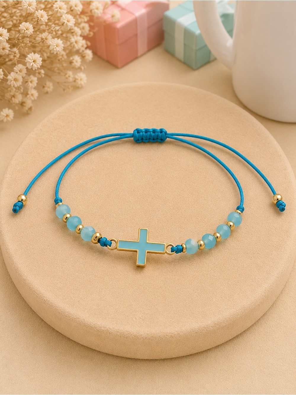 Turquoise Cross Beaded Adjustable Bracelet